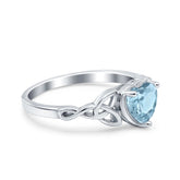 Celtic Trinity Heart Ring with Aquamarine Cubic Zirconia